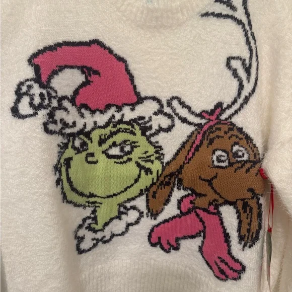 Justice White Sweater with Grinch and Reindeer Design - Picture 3 of 6